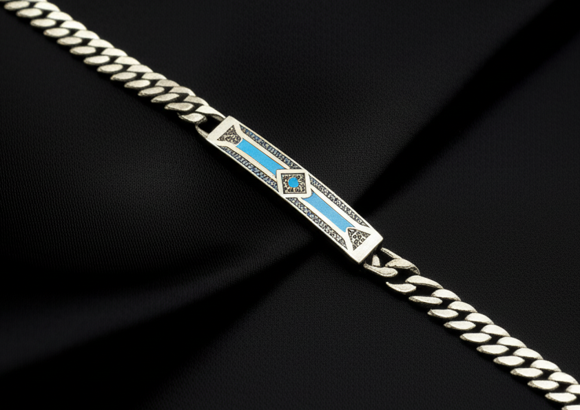 925 Blue Enamel Coloured Men's Bracelet