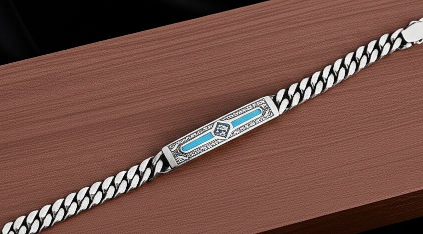 925 Blue Enamel Coloured Men's Bracelet