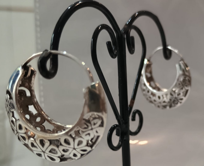 925 Oxidized Ethnic Hoop Earrings