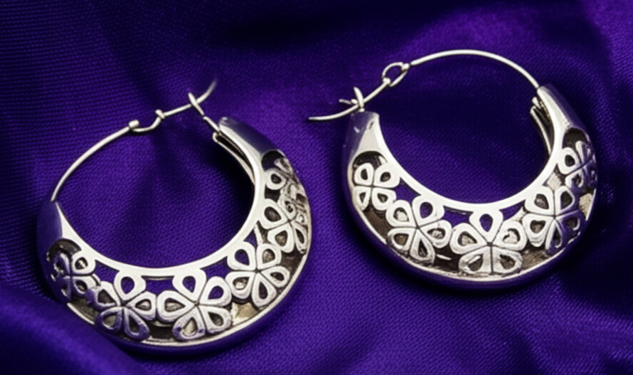 925 Oxidized Ethnic Hoop Earrings
