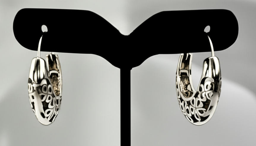 925 Oxidized Ethnic Hoop Earrings