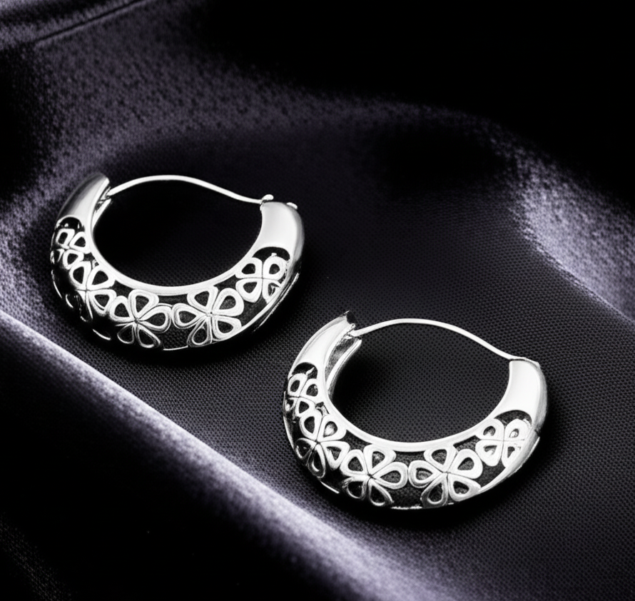 925 Oxidized Ethnic Hoop Earrings