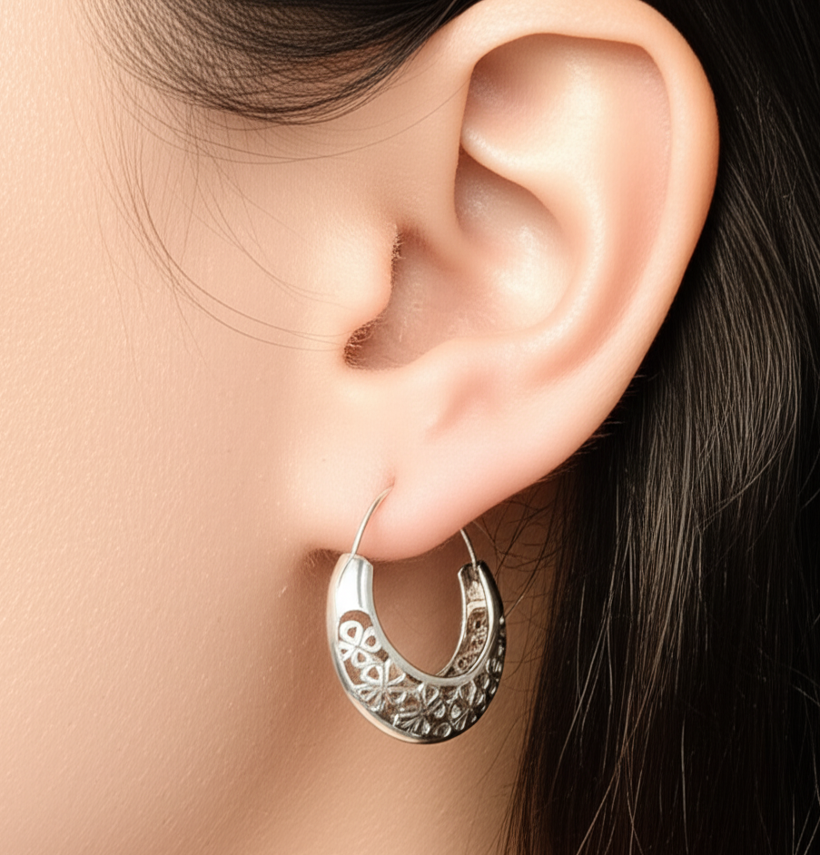 925 Oxidized Ethnic Hoop Earrings