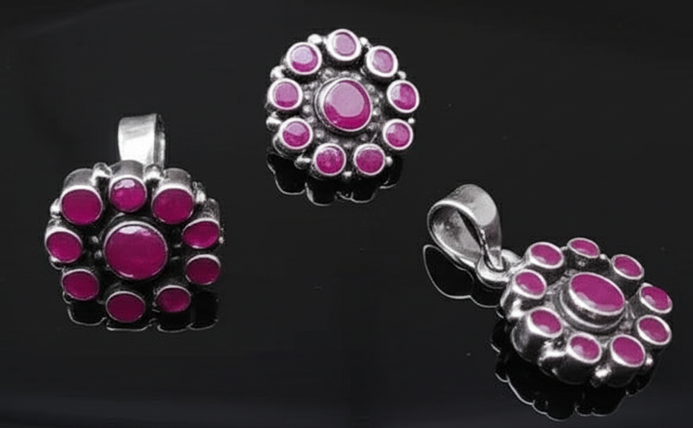 Dyed Indian Ruby Pendant Set