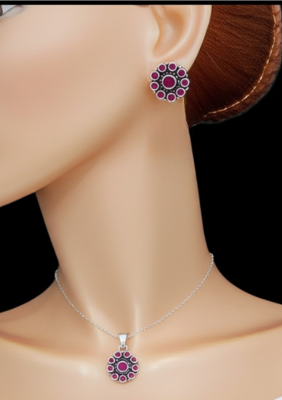 Dyed Indian Ruby Pendant Set