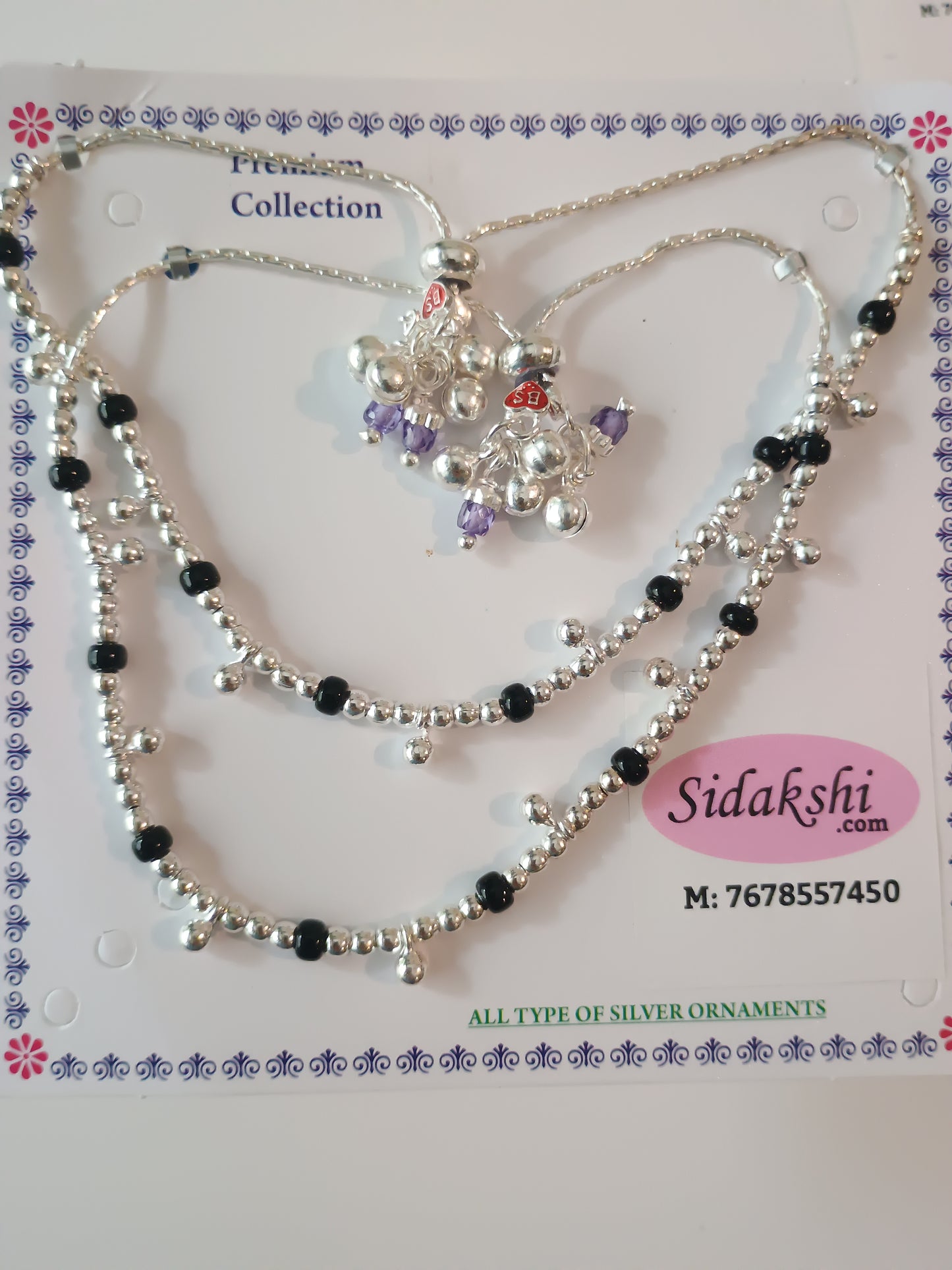 Adjustable Black Beads Nazariya Silver Payal