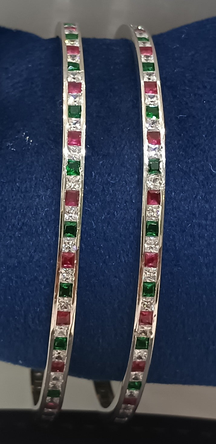 Cubic Zirconia Color Silver Bangles