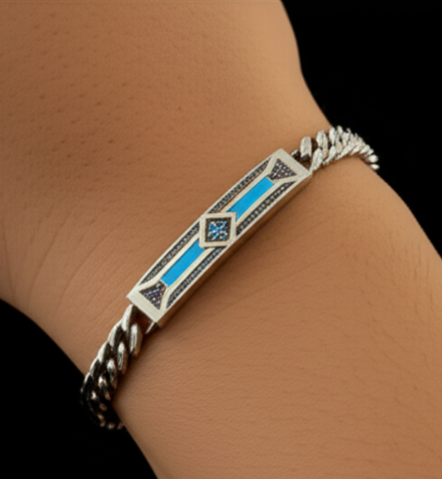 925 Blue Enamel Coloured Men's Bracelet