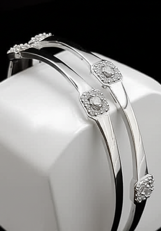 Cubic Zirconia Square Stone Studded Bangles