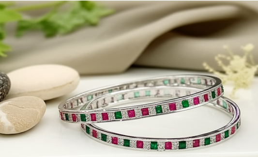 Cubic Zirconia Color Silver Bangles