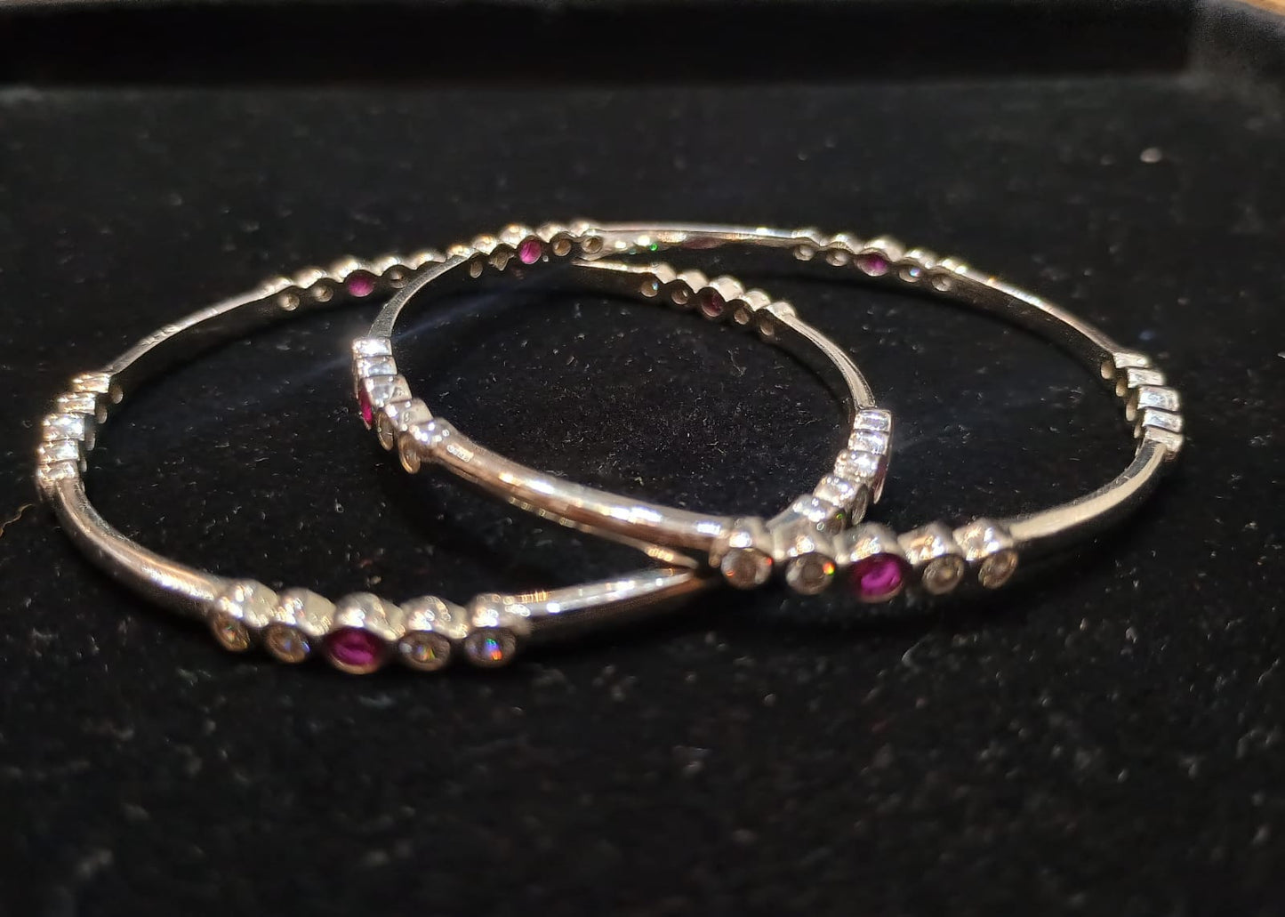 Pink Stone Silver Bangle