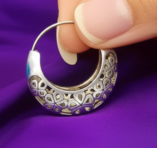 925 Oxidized Ethnic Hoop Earrings